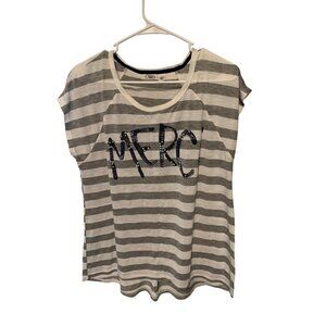 Cato Womens Size Large Pull over round neck tee tshirt shirt striped gray white